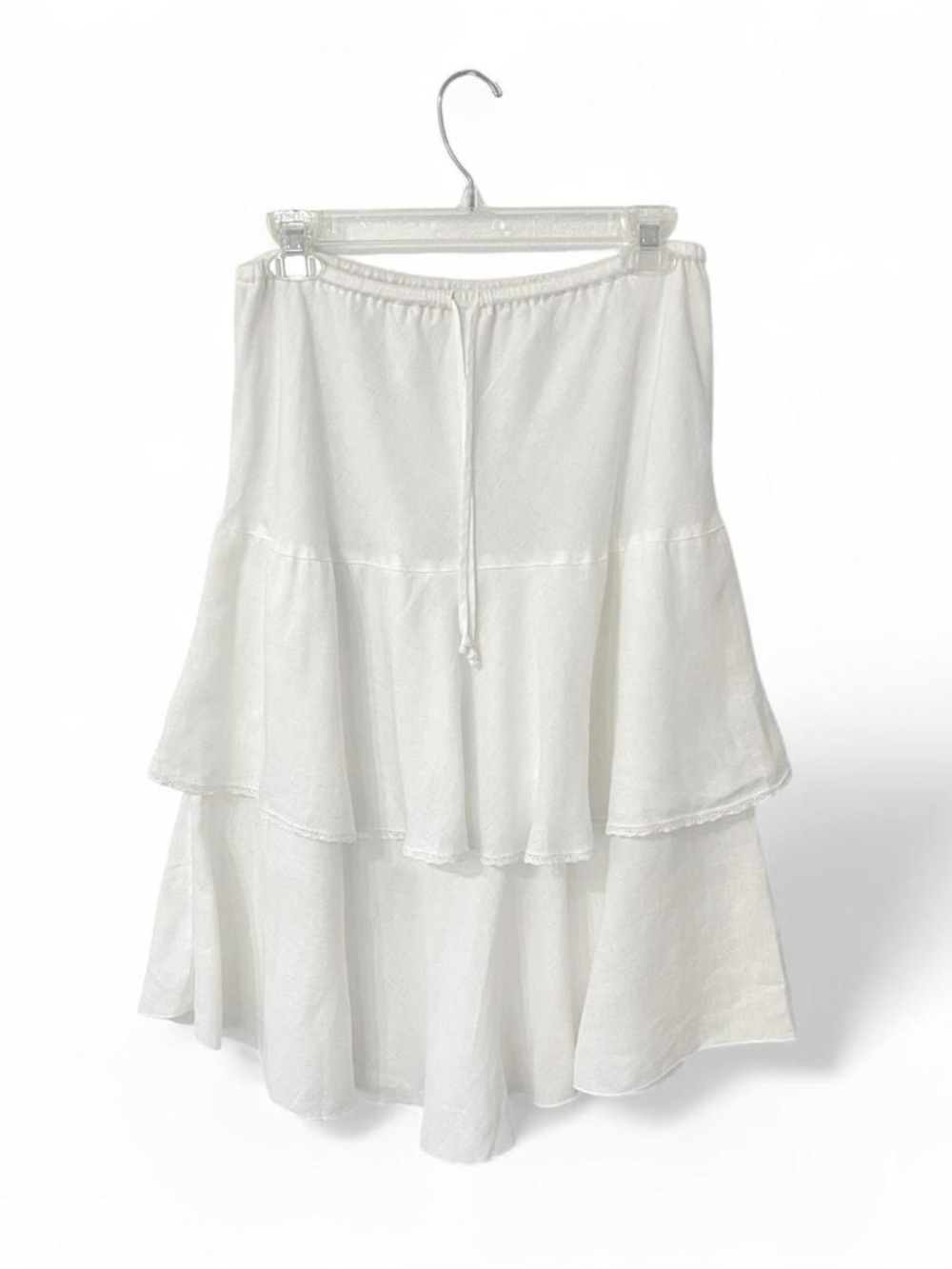 Flowy White High-Low Tiered Skirt with Drawstring Waist